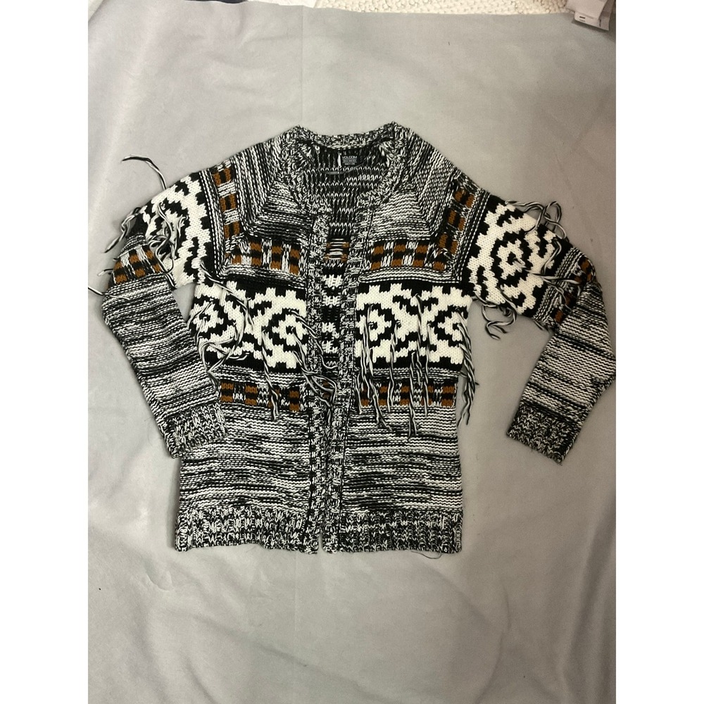 Volcom Womens Fringe Geometric Southwestern Chunky Knit Cardigan XS/S